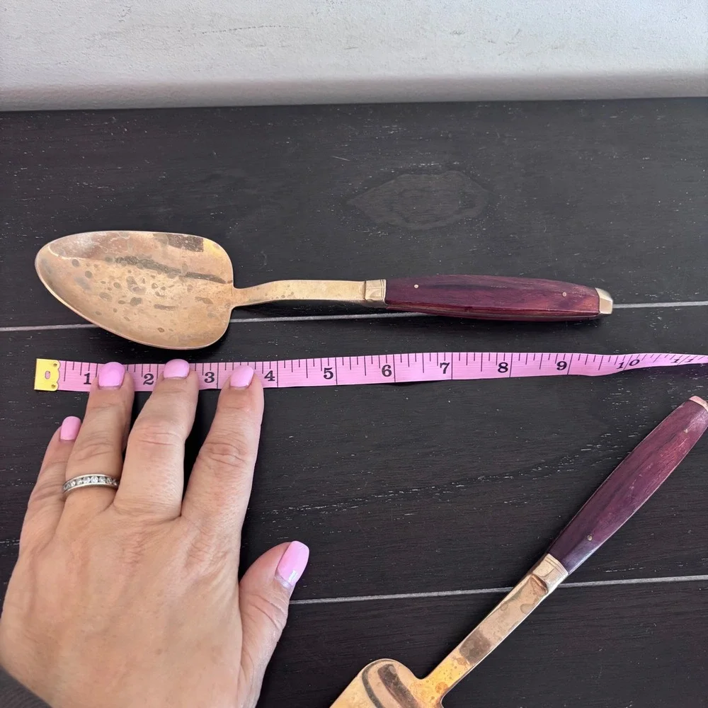 Vintage Brass and Rosewood Salad Serving Set | Spoon and‎ Fork | MCM